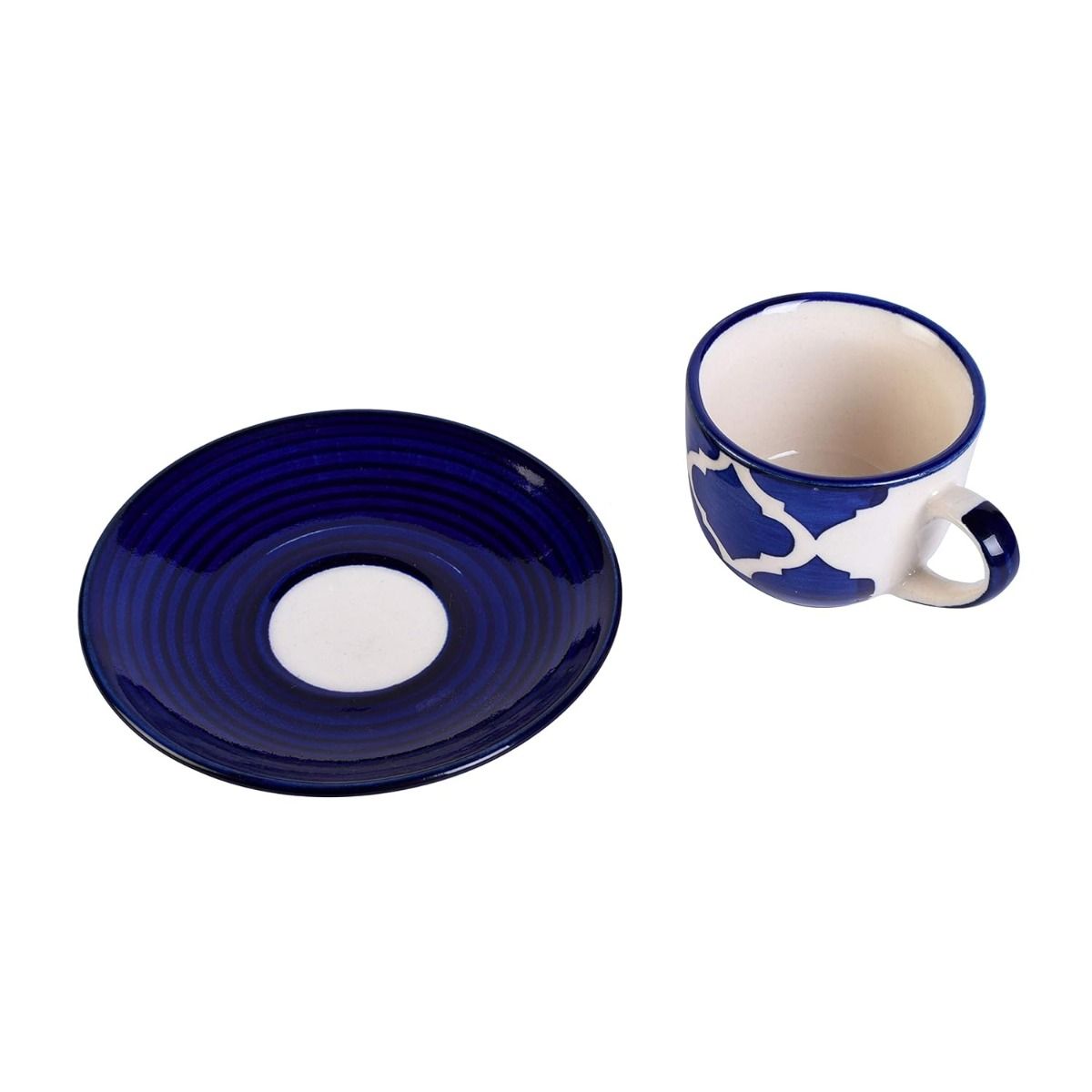 "Blue Moroccan" Handpainted Ceramic Cups Saucer(6 Cup, 6 Saucer)