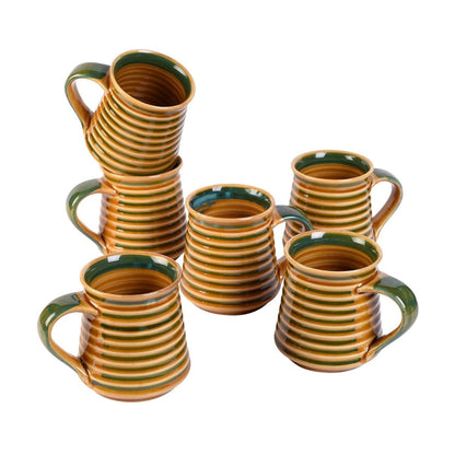 Studio Glazed Brown Green Textured Handmade Ceramic Coffee Mug(6 Mug)