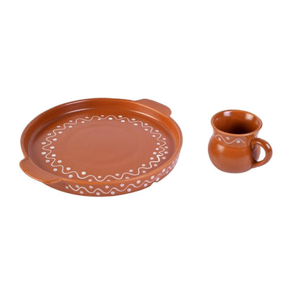 Ceramic "Shades of Village" Cutting Chai Cups with Trays(6 Cup, 1 Tray)