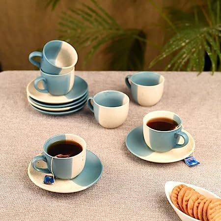 Ceramic "Duo-color" cup-saucer set for Tea/Coffee(6 Cup,6 Saucer)