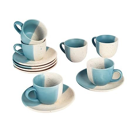 Ceramic "Duo-color" cup-saucer set for Tea/Coffee(6 Cup,6 Saucer)