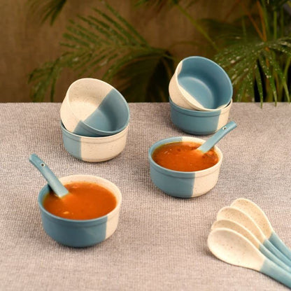 Ceramic "Duo-color" bowl set for cereal/soup(6 Bowl,6 Spoon)