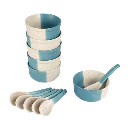 Ceramic "Duo-color" bowl set for cereal/soup(6 Bowl,6 Spoon)