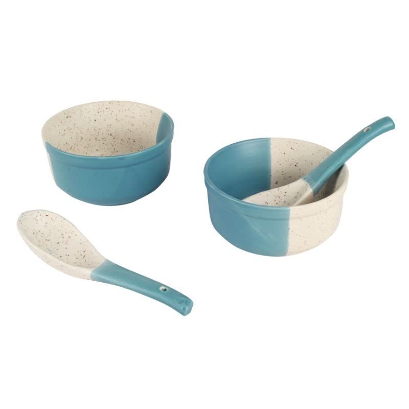 Ceramic "Duo-color" bowl set for cereal/soup(6 Bowl,6 Spoon)