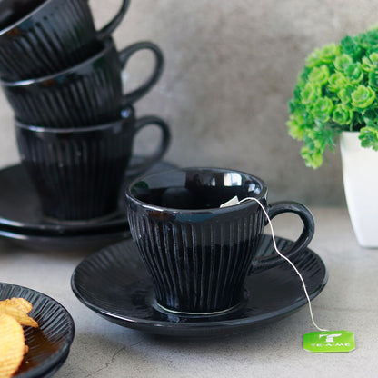 black stoneware cup & saucer set(6 Cup, 6 Saucer)