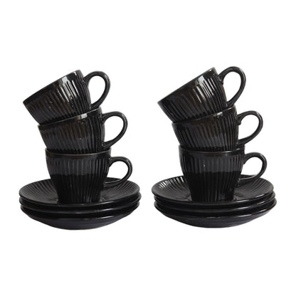 black stoneware cup & saucer set(6 Cup, 6 Saucer)