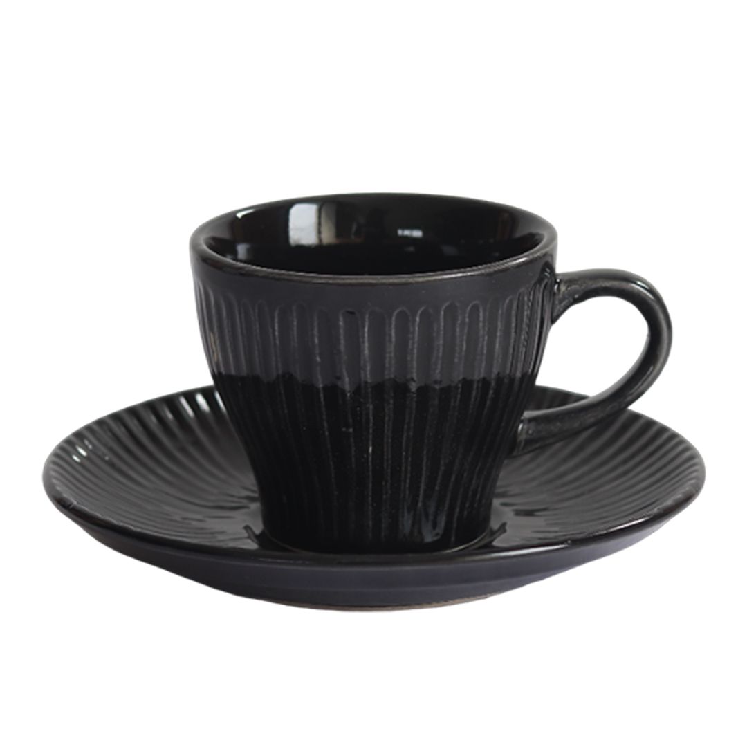 black stoneware cup & saucer set(6 Cup, 6 Saucer)