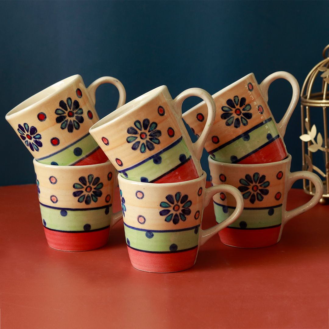 "Flower Petals" handpainted ceramic coffee mugs(Set of 6)