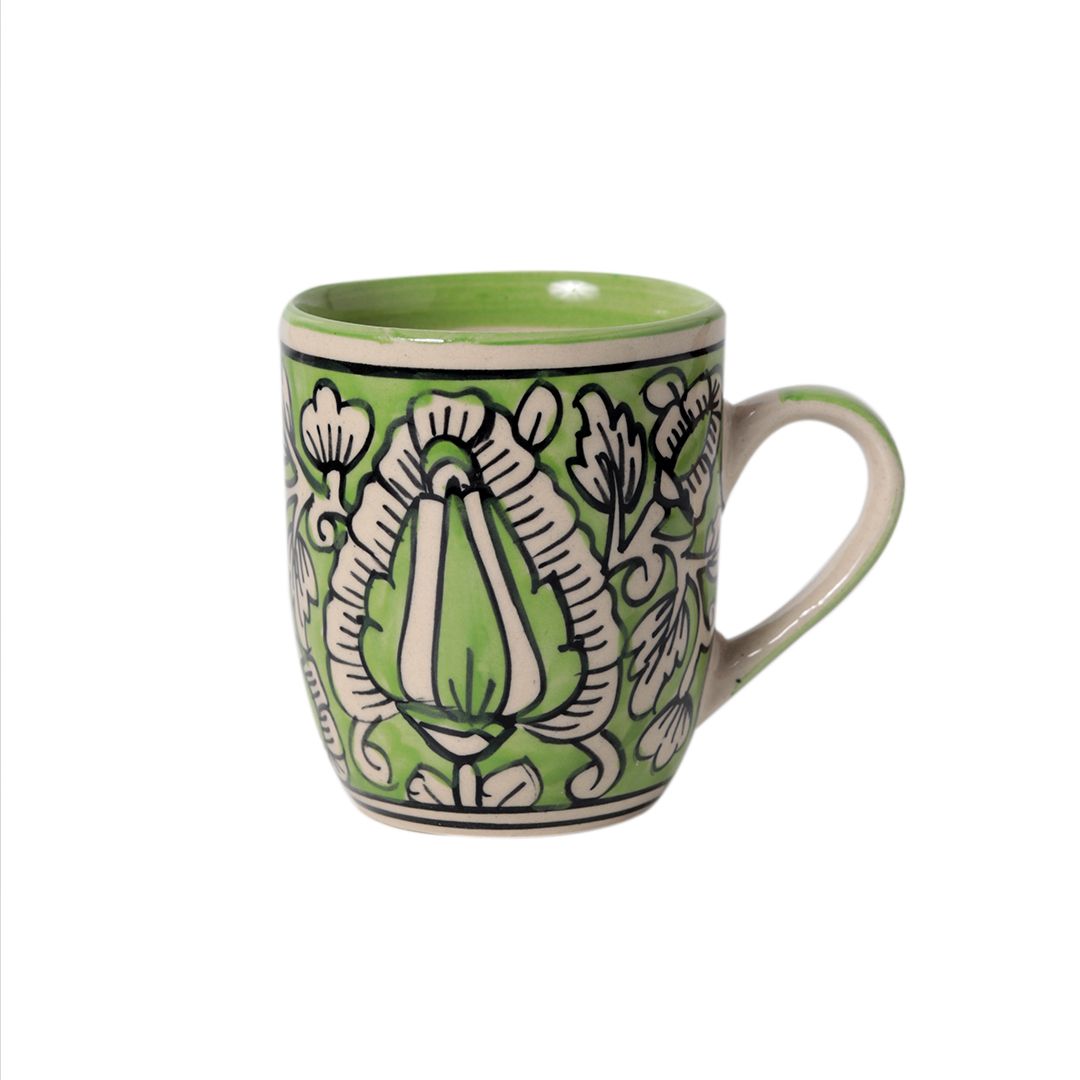 shades of Green "Mugal Floral" handpainted tea/coffee Mugs(Set of 6)