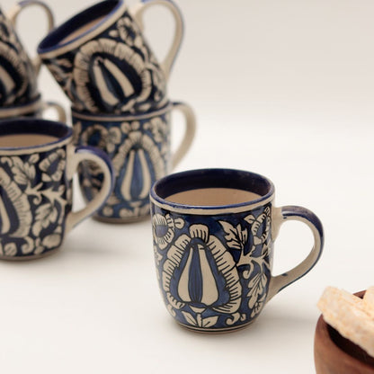 shades of Blue "Mugal Floral" handpainted tea/coffee Mugs(Set of 6)