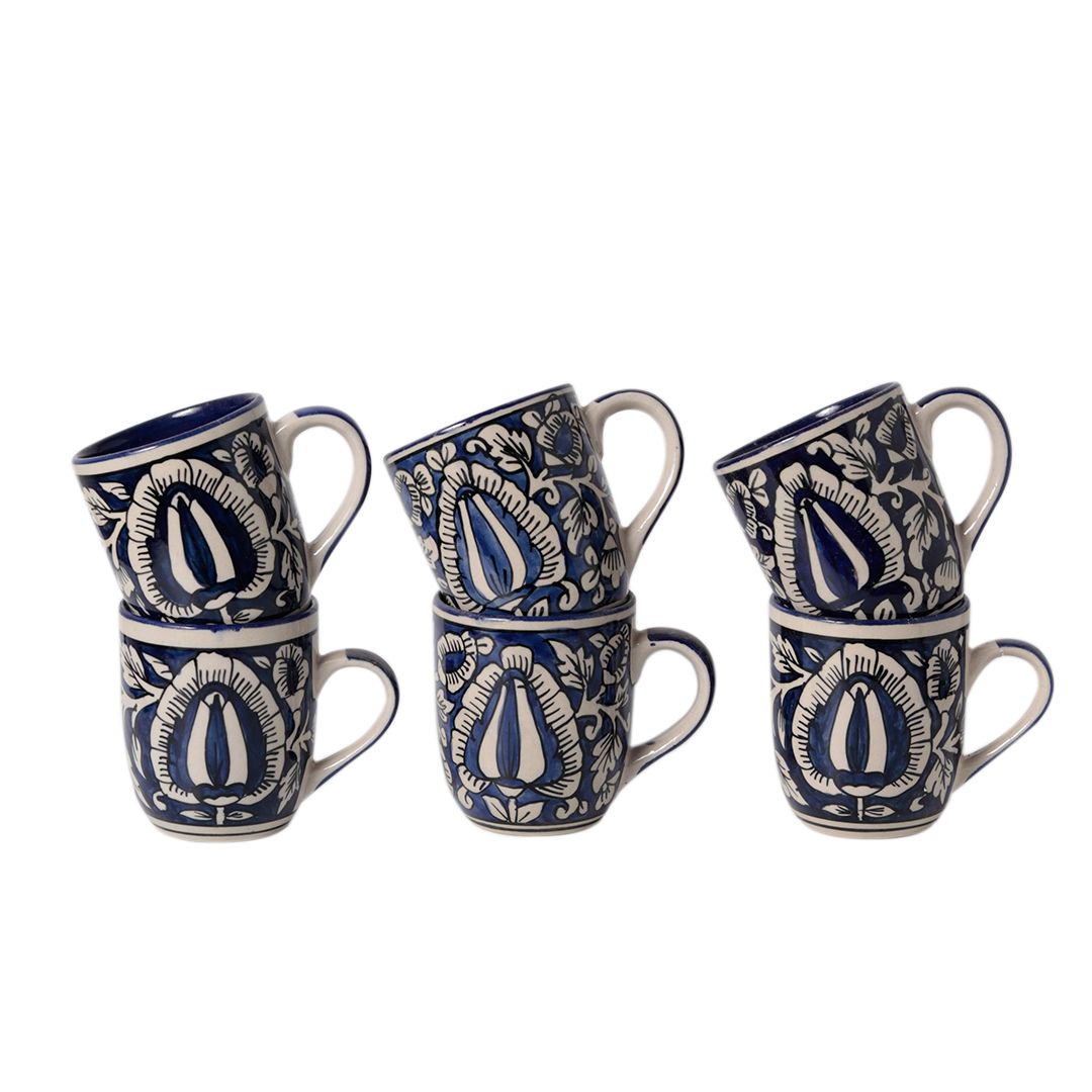 shades of Blue "Mugal Floral" handpainted tea/coffee Mugs(Set of 6)