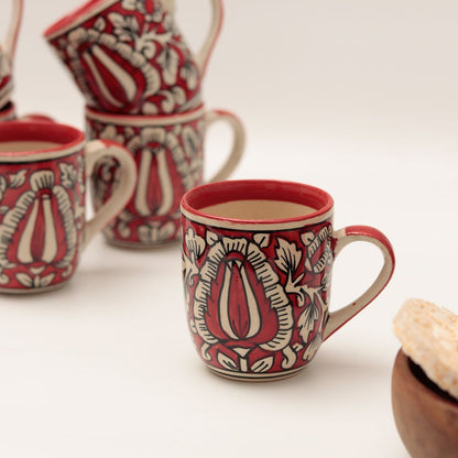 shades of Red "Mugal Floral" handpainted tea/coffee Mugs(Set of 6)