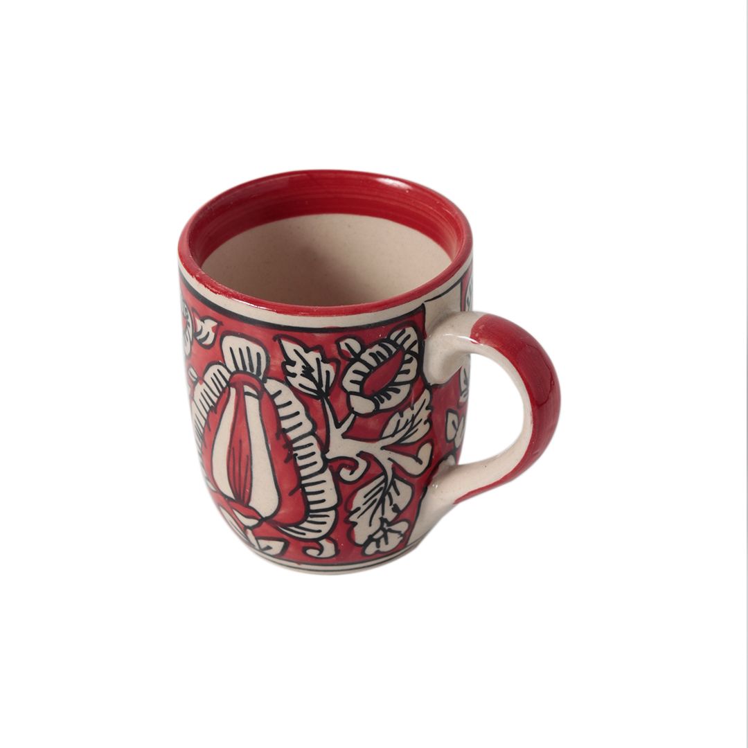 shades of Red "Mugal Floral" handpainted tea/coffee Mugs(Set of 6)