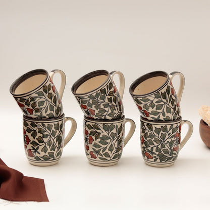 multicolor "Mugal Floral" handpainted tea/coffee Mugs(Set of 6)