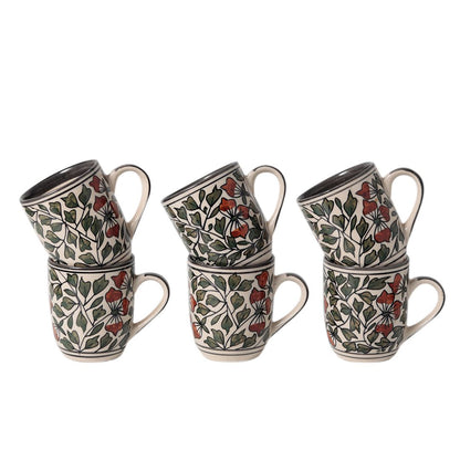 multicolor "Mugal Floral" handpainted tea/coffee Mugs(Set of 6)