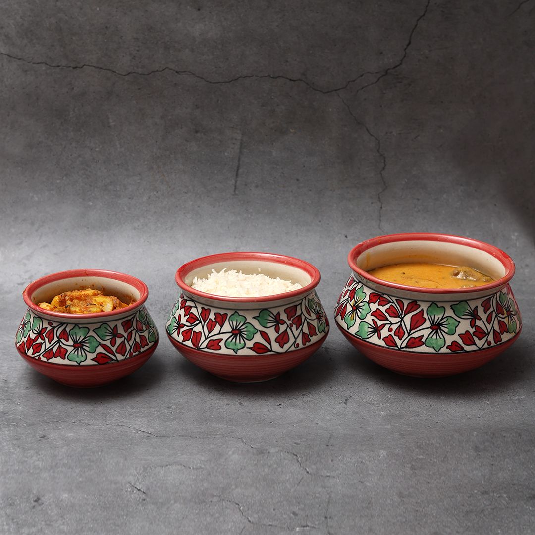 "Mugal Bageecha Shades of Flower" ceramic handi(Set of 3)