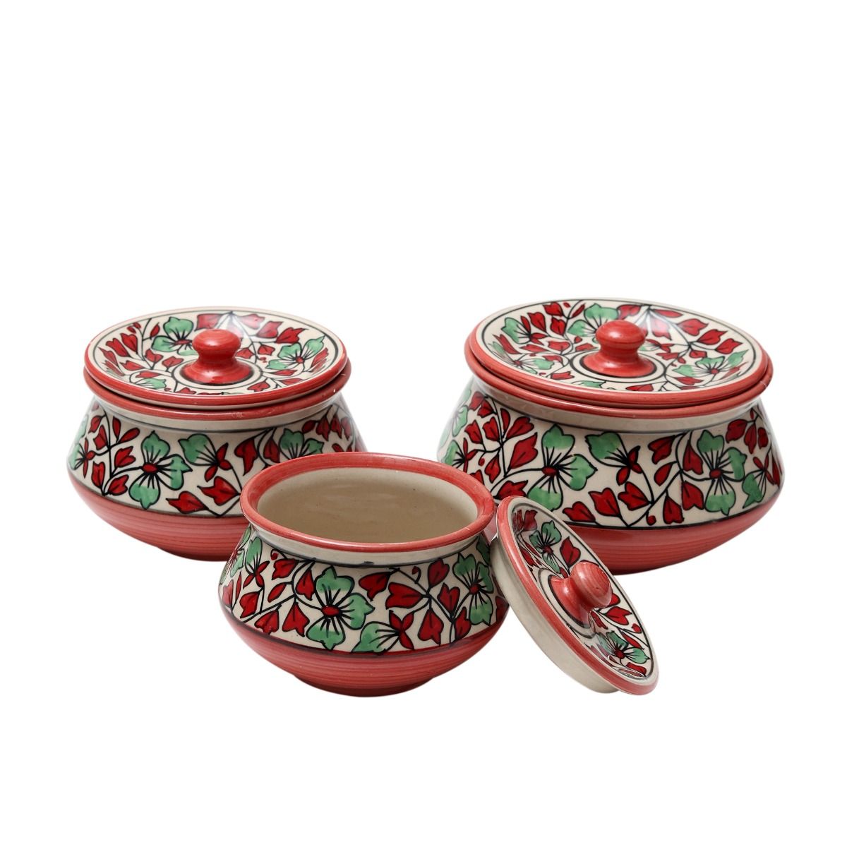 "Mugal Bageecha Shades of Flower" ceramic handi(Set of 3)