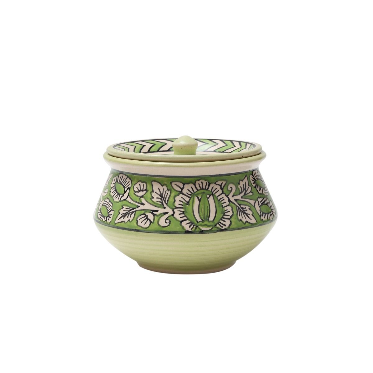 "Mugal Bageecha" ceramic handpainted handi in Green & White shade(Set of 3)