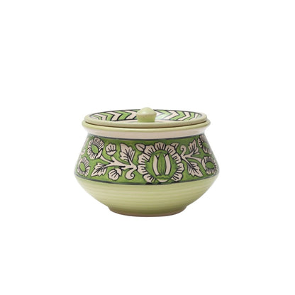 "Mugal Bageecha" ceramic handpainted handi in Green & White shade(Set of 3)