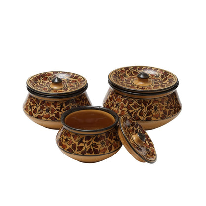 "Mugal Bageecha" ceramic handi in Brown Shade(Set of 3)