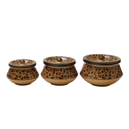 "Mugal Bageecha" ceramic handi in Brown Shade(Set of 3)