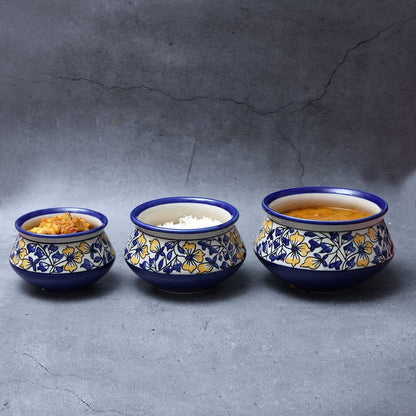 "Mugal Bageecha Shades of Leaf" ceramic handi(Set of 3)