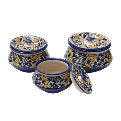 "Mugal Bageecha Shades of Leaf" ceramic handi(Set of 3)