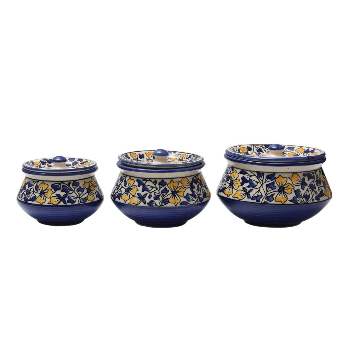 "Mugal Bageecha Shades of Leaf" ceramic handi(Set of 3)