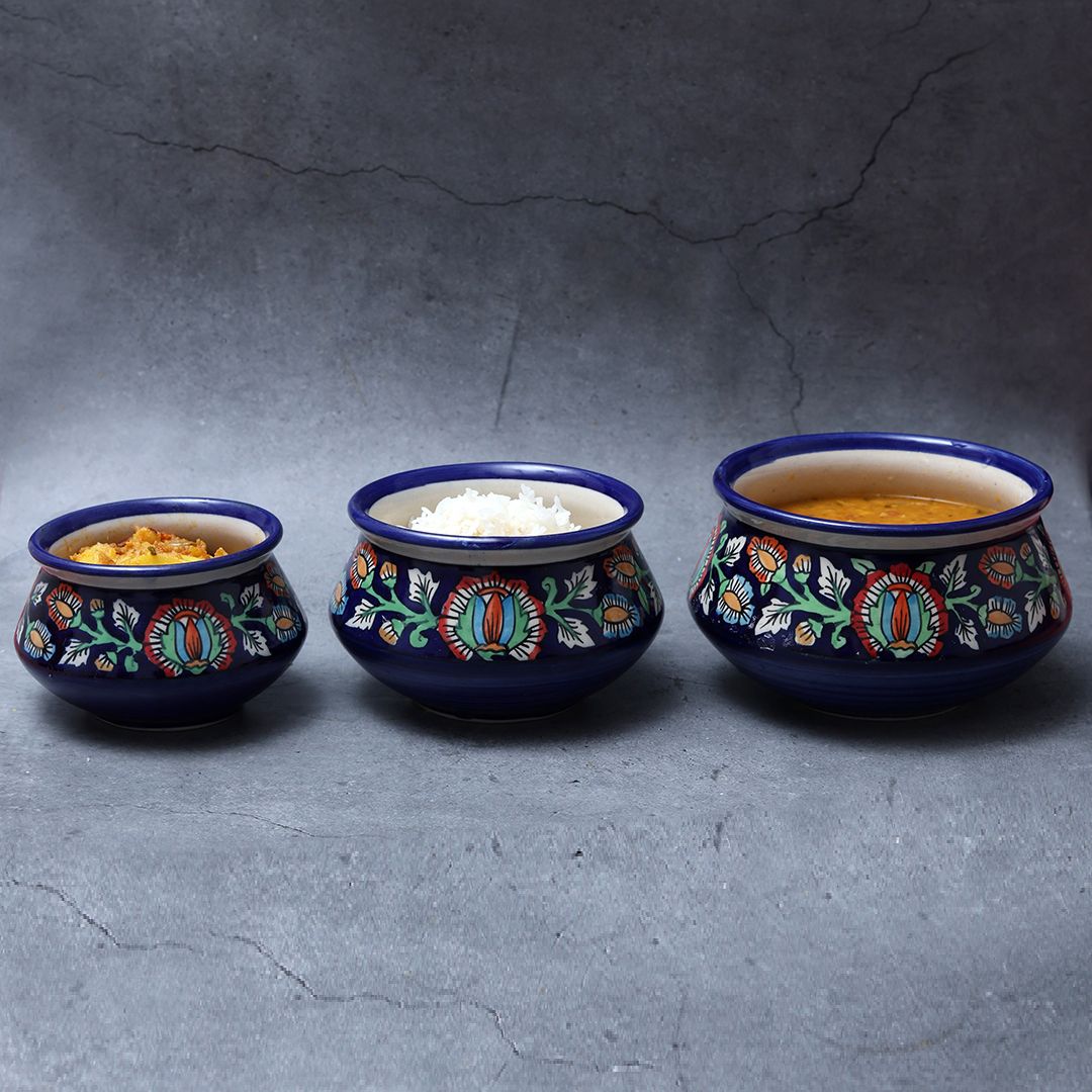 "Mugal Bageecha Flower Petals " ceramic handi(Set of 3)