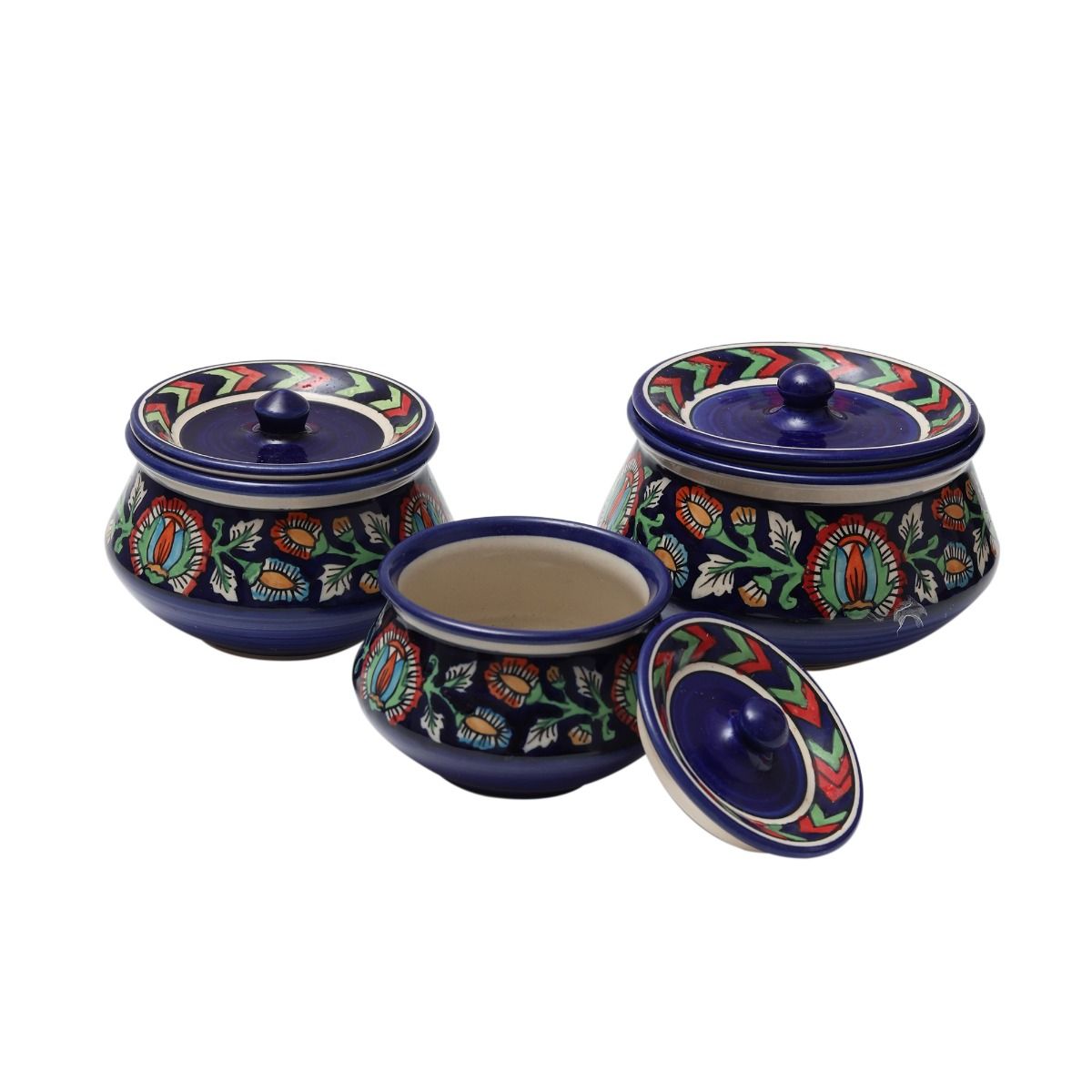 "Mugal Bageecha Flower Petals " ceramic handi(Set of 3)