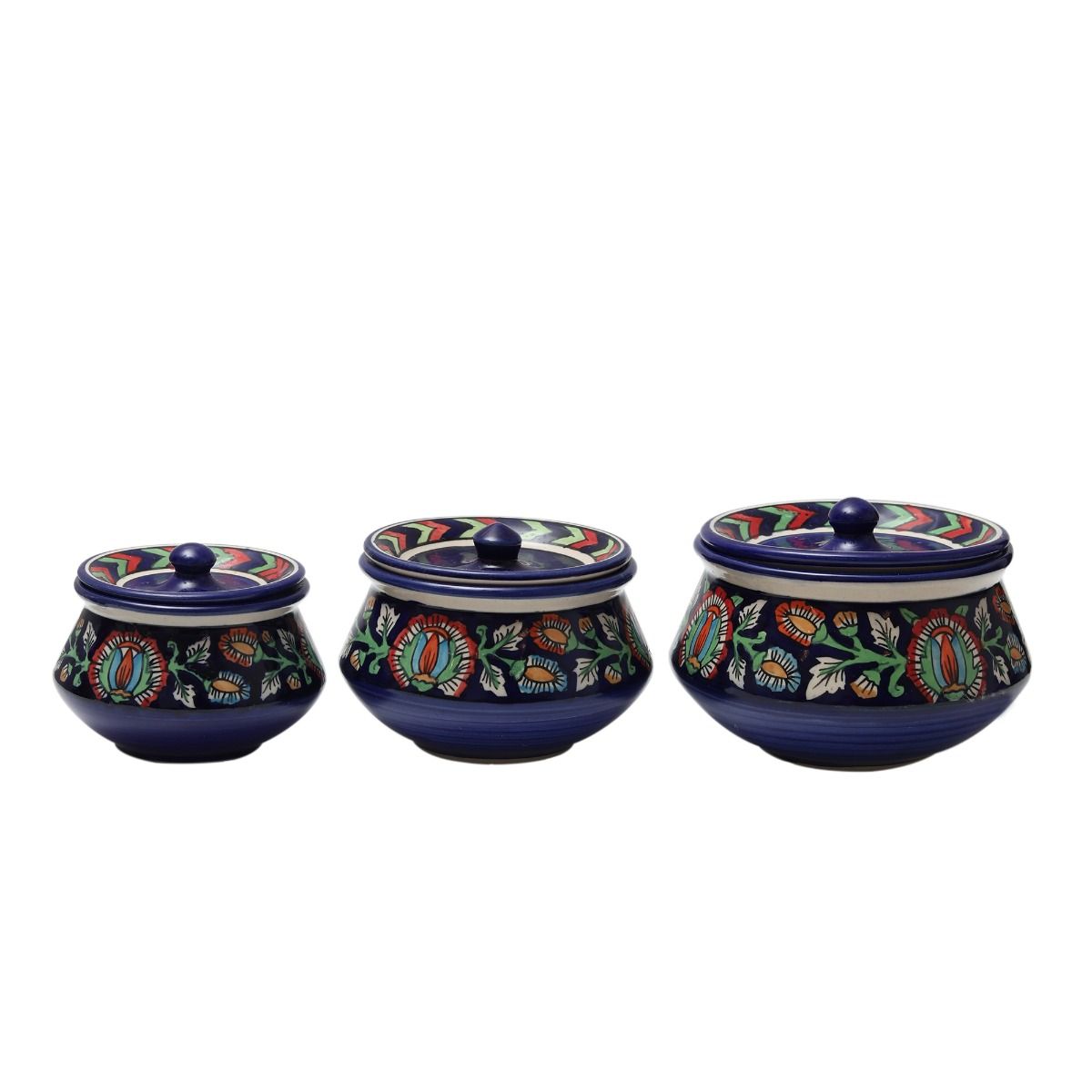 "Mugal Bageecha Flower Petals " ceramic handi(Set of 3)