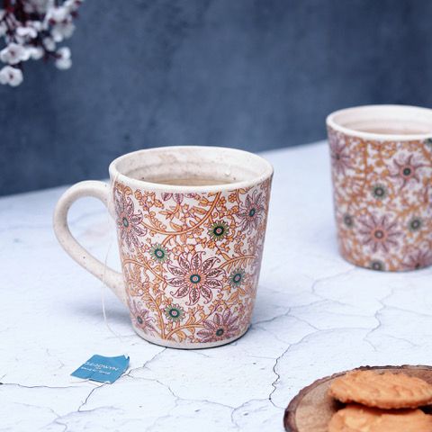 "Mugal Flower Bageecha" ceramic tea/coffee mug (Set of 2)