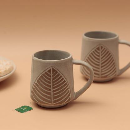 "Shades of Leaf" ceramic tea/coffee Mugs(Set of 2)