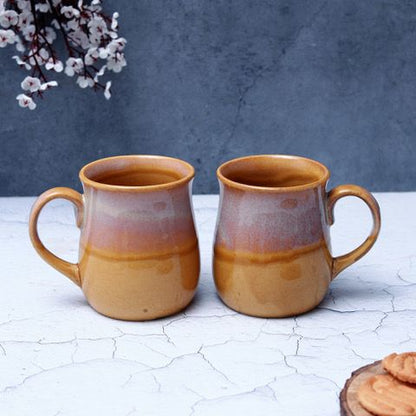 "Shades of Gold/Off-white" studio glazed ceramic tea/coffee mug (Set of 2)