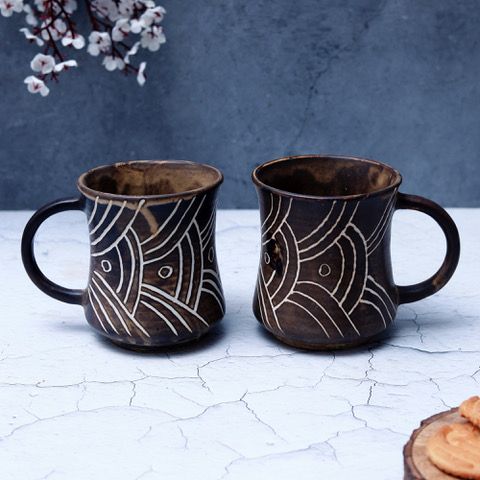 "Shades of Black" handcrafted ceramic tea/coffee mug (2 Mug)