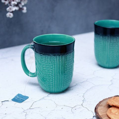 "Shades of Green/Black" studio glazed ceramic tea/coffee mug (Set of 2)