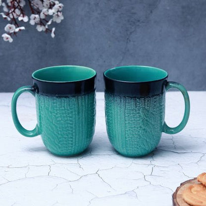 "Shades of Green/Black" studio glazed ceramic tea/coffee mug (Set of 2)