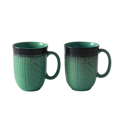 "Shades of Green/Black" studio glazed ceramic tea/coffee mug (Set of 2)