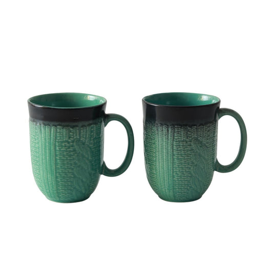 "Shades of Green/Black" studio glazed ceramic tea/coffee mug (Set of 2)