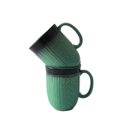 "Shades of Green/Black" studio glazed ceramic tea/coffee mug (Set of 2)