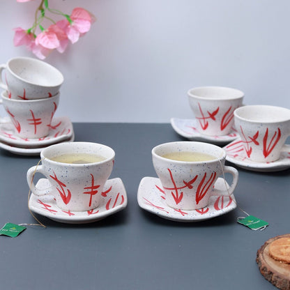 "Flower Petals" matte finish ceramic tea/coffee cup & saucer set(6 Cup, 6 Saucer)