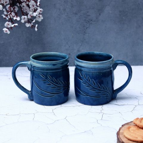 "Shades of Leaf" studio glazed ceramic tea/coffee Mug(Set of 2)