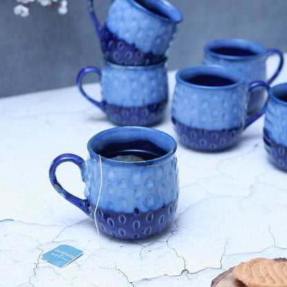 "Polka Dots" studio glazed ceramic tea/coffee mug set(Set of 6)