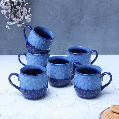 "Polka Dots" studio glazed ceramic tea/coffee mug set(Set of 6)