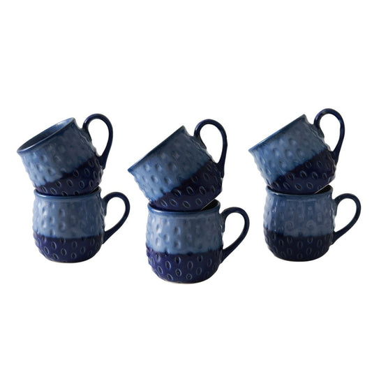 "Polka Dots" studio glazed ceramic tea/coffee mug set(Set of 6)