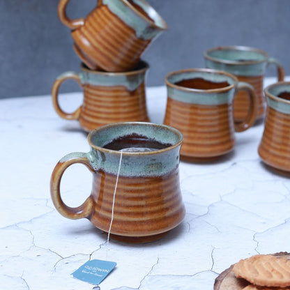 "Ceramic Ripple" brown grey drip dual glazed tea/cofee Mug(Set of 6)