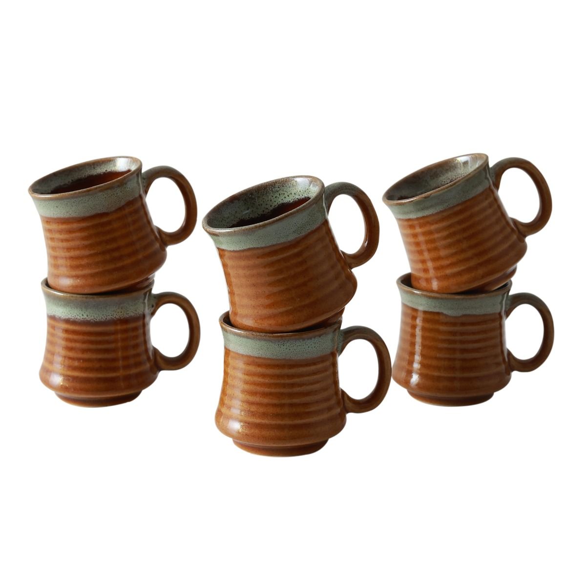 "Ceramic Ripple" brown grey drip dual glazed tea/cofee Mug(Set of 6)