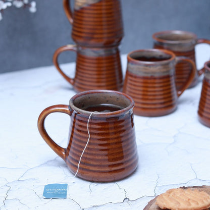 "Ceramic Ripple" maroon grey drip dual glazed tea/cofee Mug(Set of 6)