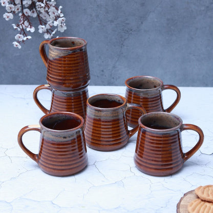 "Ceramic Ripple" maroon grey drip dual glazed tea/cofee Mug(Set of 6)