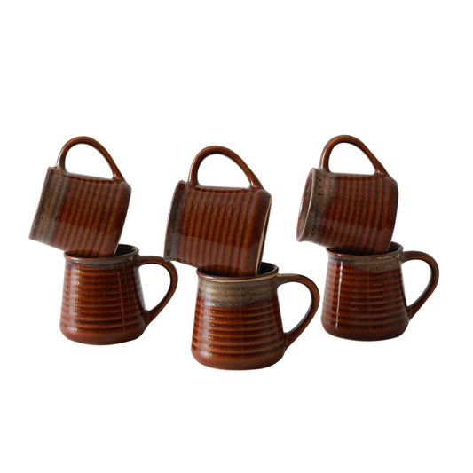 "Ceramic Ripple" maroon grey drip dual glazed tea/cofee Mug(Set of 6)